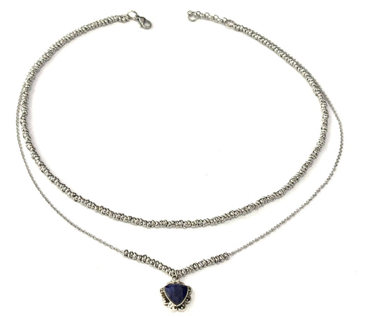 COLLANA DELICIOUS ACCIAIO - CIONDOLO RADICE DI ZAFFIRO ARGENTO 925