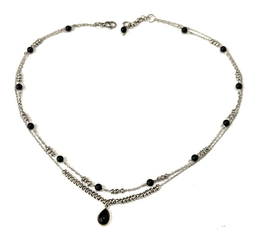 COLLANA SUPERIMPOSED ACCIAIO - ONICE - CIONDOLO ONICE ARGENTO 925