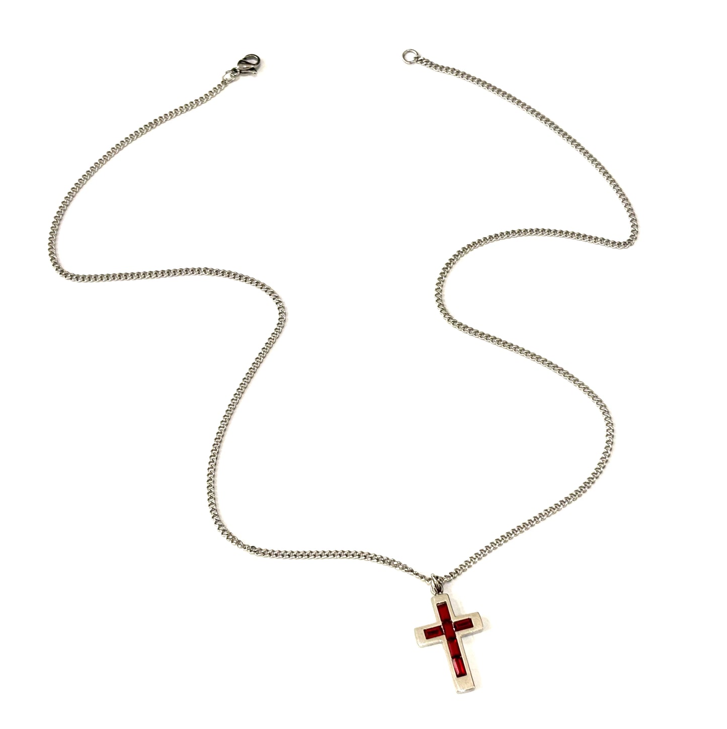 COLLANA CROCE STRASS - CATENINA GROUMETTE ACCIAIO - CIONDOLO CROCE ACCIAIO E STRASS