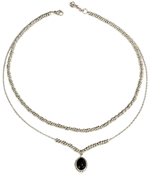 COLLANA DELICIOUS ACCIAIO - CIONDOLO ONICE OVALE ARGENTO 925
