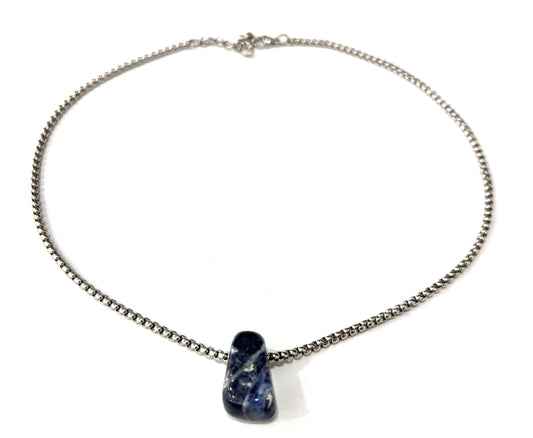 COLLANA CATENA VENEZIANA ACCIAIO CON CIONDOLO PIETRE NATURALI