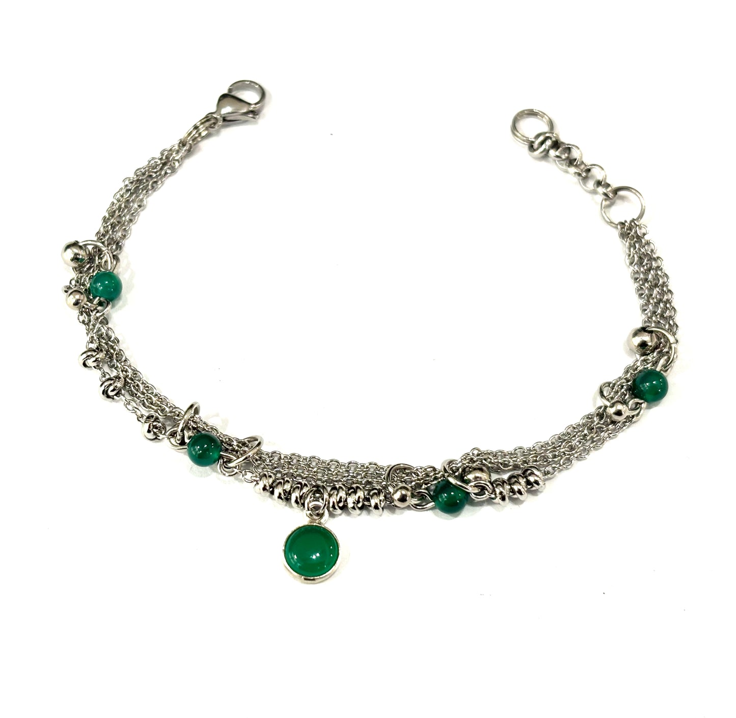 BRACCIALE MULTIFILO ACCIAIO - PIETRE NATURALI - CIONDOLO PIETRA NATURALE ARGENTO 925