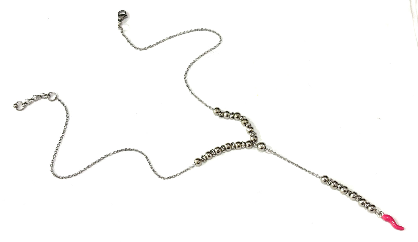 COLLANA SUERTE ACCIAIO - CORNETTO ARGENTO 925 SMALTATO