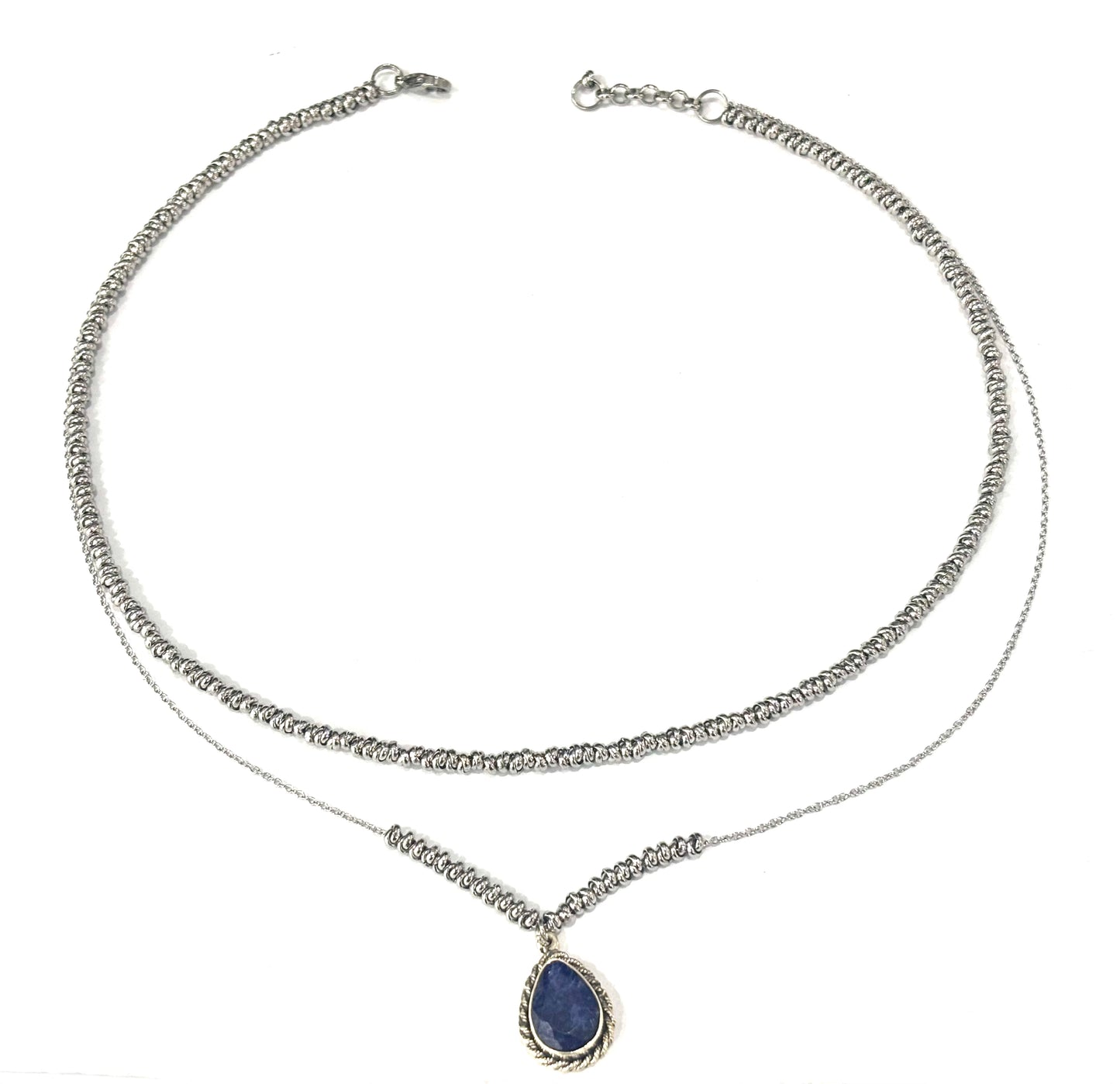 COLLANA DELICIOUS ACCIAIO - CIONDOLO GOCCIA RADICE DI ZAFFIRO