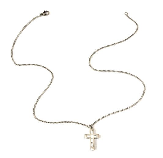COLLANA CROCE STRASS - CATENINA GROUMETTE ACCIAIO - CIONDOLO CROCE ACCIAIO E STRASS