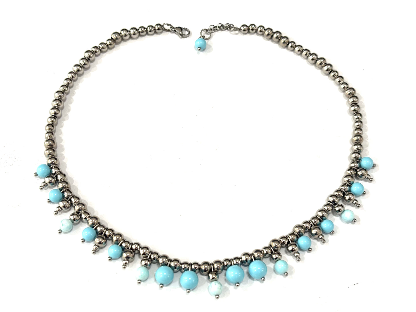COLLANA BUBBLES ACCIAIO - TURCHESE, PASTA DI TURCHESE