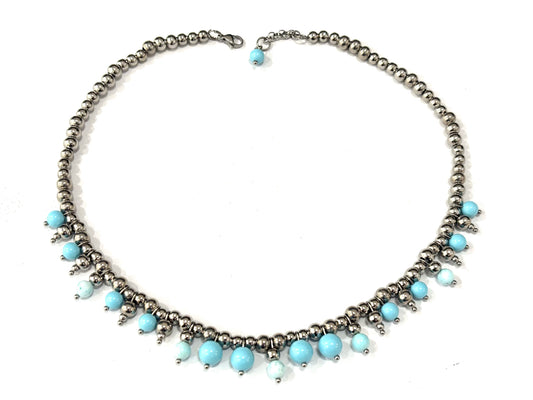 COLLANA BUBBLES ACCIAIO - TURCHESE, PASTA DI TURCHESE