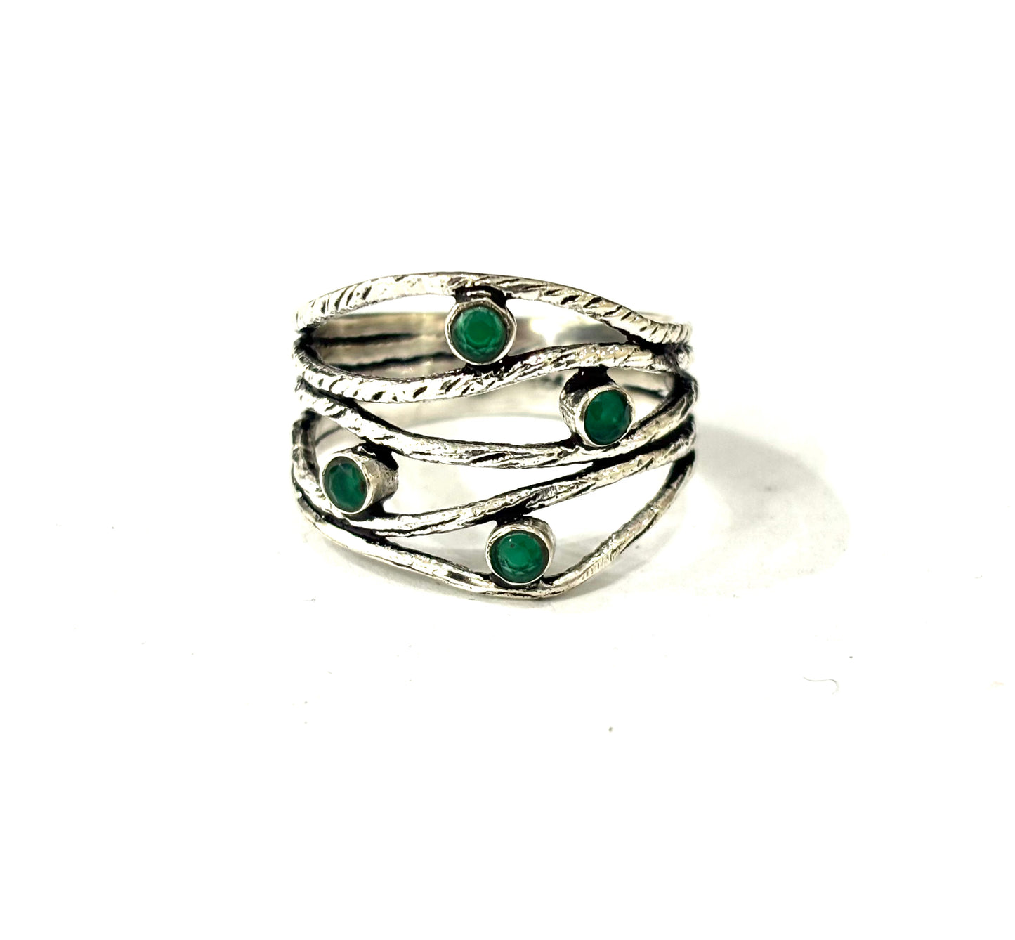 ANELLO FASCIA MULTIFILO - GIADA SFACCETTATA TONDA - ARGENTO 925