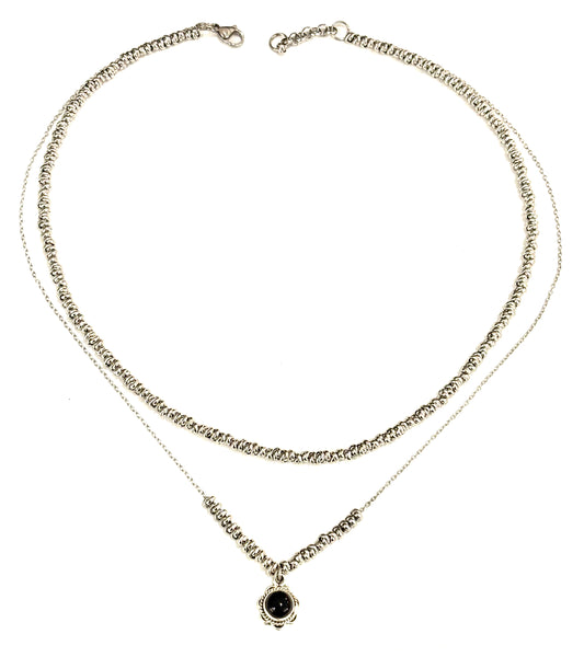 COLLANA DELICIOUS ACCIAIO - FIORE ONICE TONDO ARGENTO 925