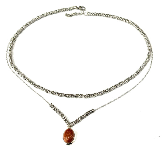 COLLANA DELICIOUS ACCIAIO - CIONDOLO PIETRA DEL SOLE OVALE - ARGENTO 925