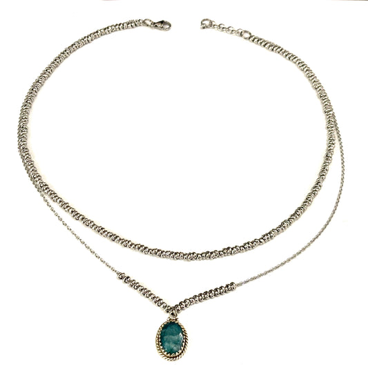 COLLANA DELICIOUS ACCIAIO - CIONDOLO GIADA SFACCETTATA OVALE - ARGENTO 925