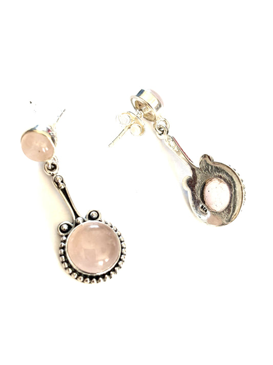 ORECCHINI PENDENTI QUARZO ROSA CON PERNO - ARGENTO 925