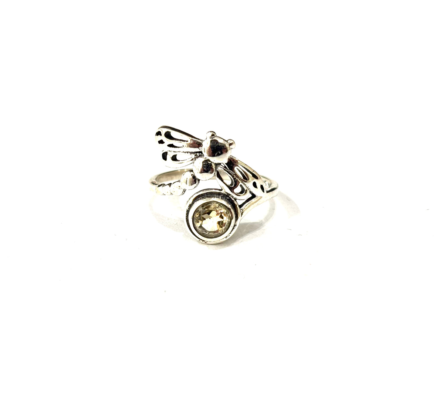 ANELLO QUARZO CITRINO - LIBELLULA - ARGENTO 925
