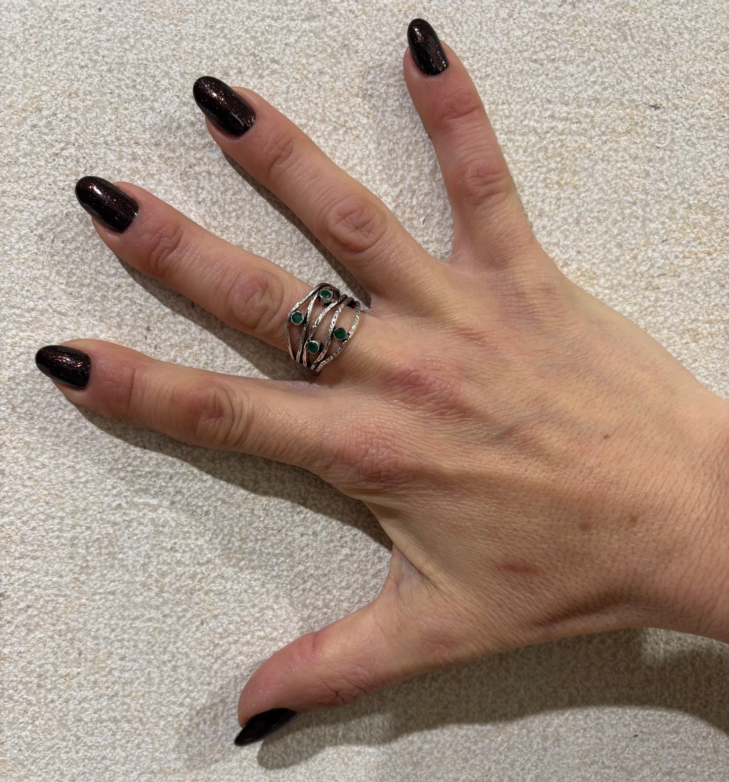 ANELLO FASCIA MULTIFILO - GIADA SFACCETTATA TONDA - ARGENTO 925