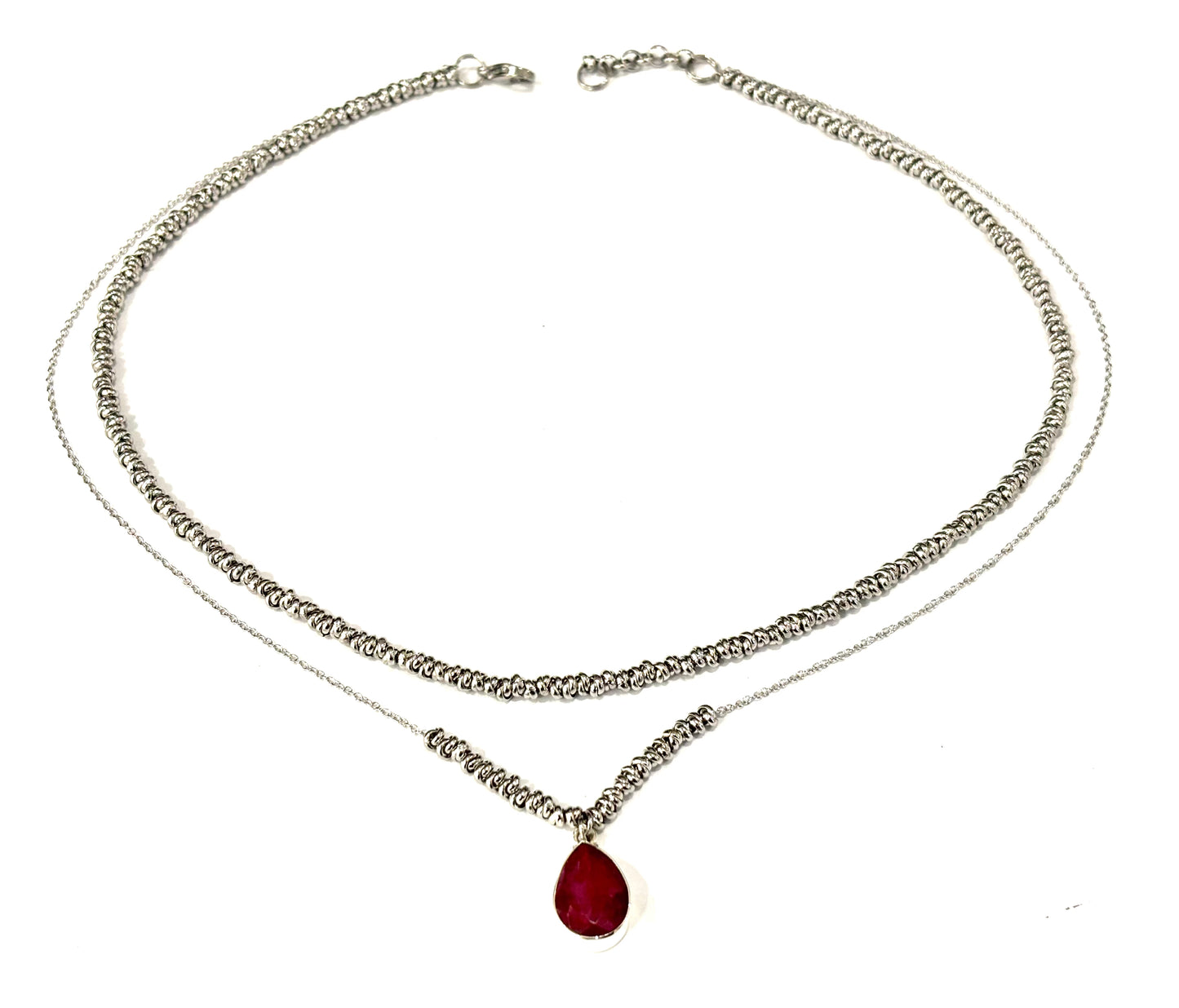 COLLANA DELICIOUS ACCIAIO - CIONDOLO RADICE DI RUBINO GOCCIA - ARGENTO 925