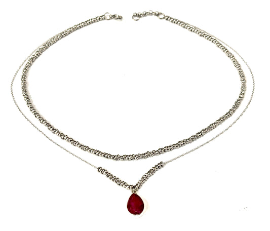 COLLANA DELICIOUS ACCIAIO - CIONDOLO RADICE DI RUBINO GOCCIA - ARGENTO 925