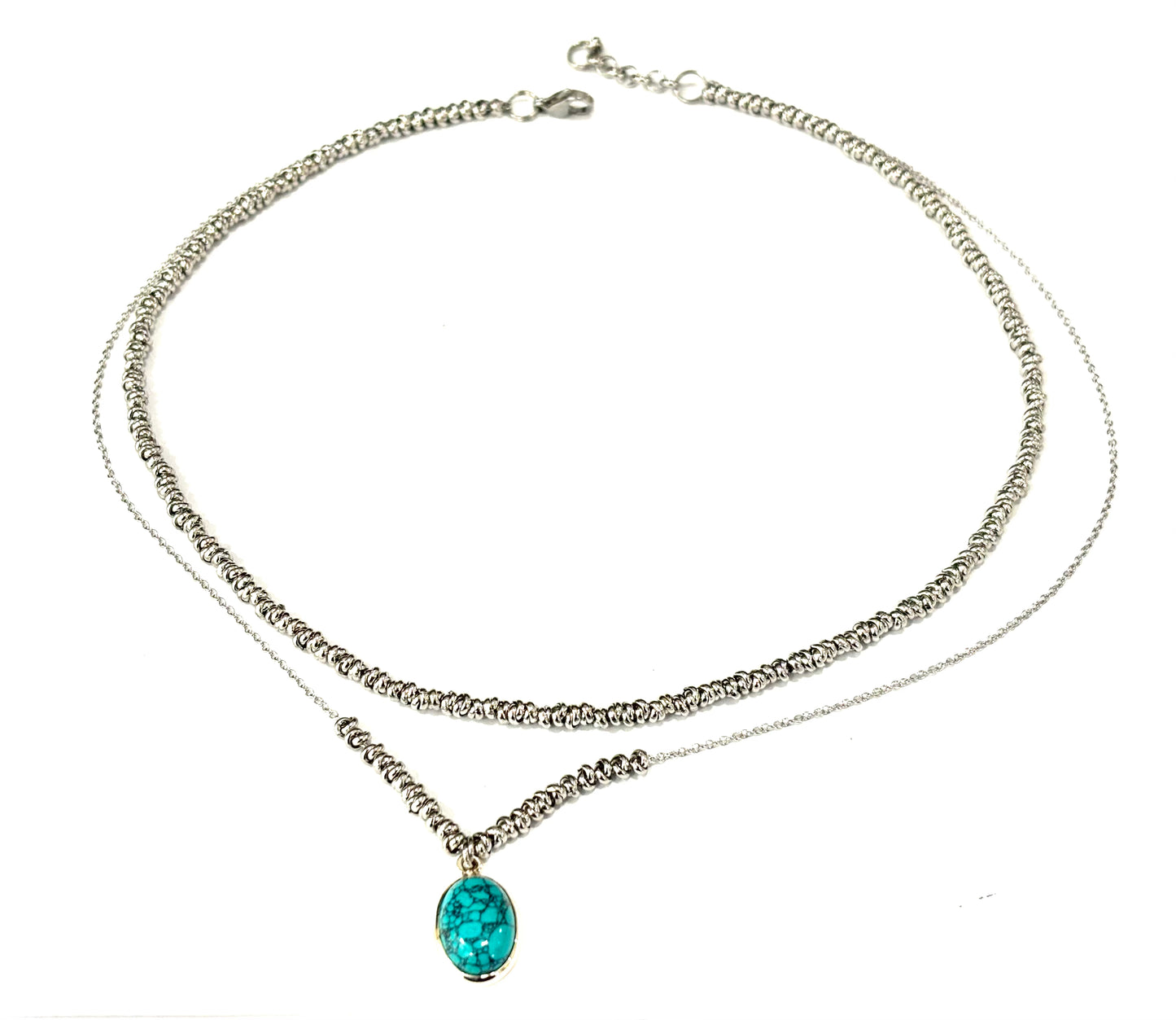 COLLANA DELICIOUS ACCIAIO - CIONDOLO AULITE TURCHESE OVALE ARGENTO 925