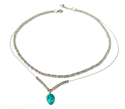 COLLANA DELICIOUS ACCIAIO - CIONDOLO AULITE TURCHESE OVALE ARGENTO 925