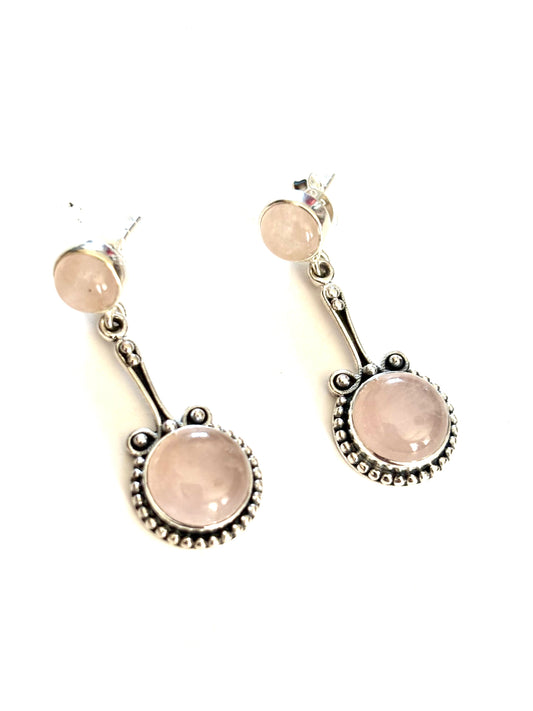 ORECCHINI PENDENTI QUARZO ROSA CON PERNO - ARGENTO 925