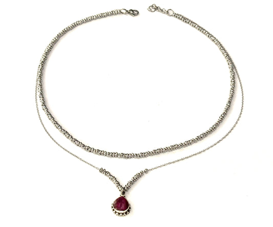COLLANA DELICIOUS ACCIAIO - CIONDOLO GOCCIA RADICE DI RUBINO ARGENTO 925