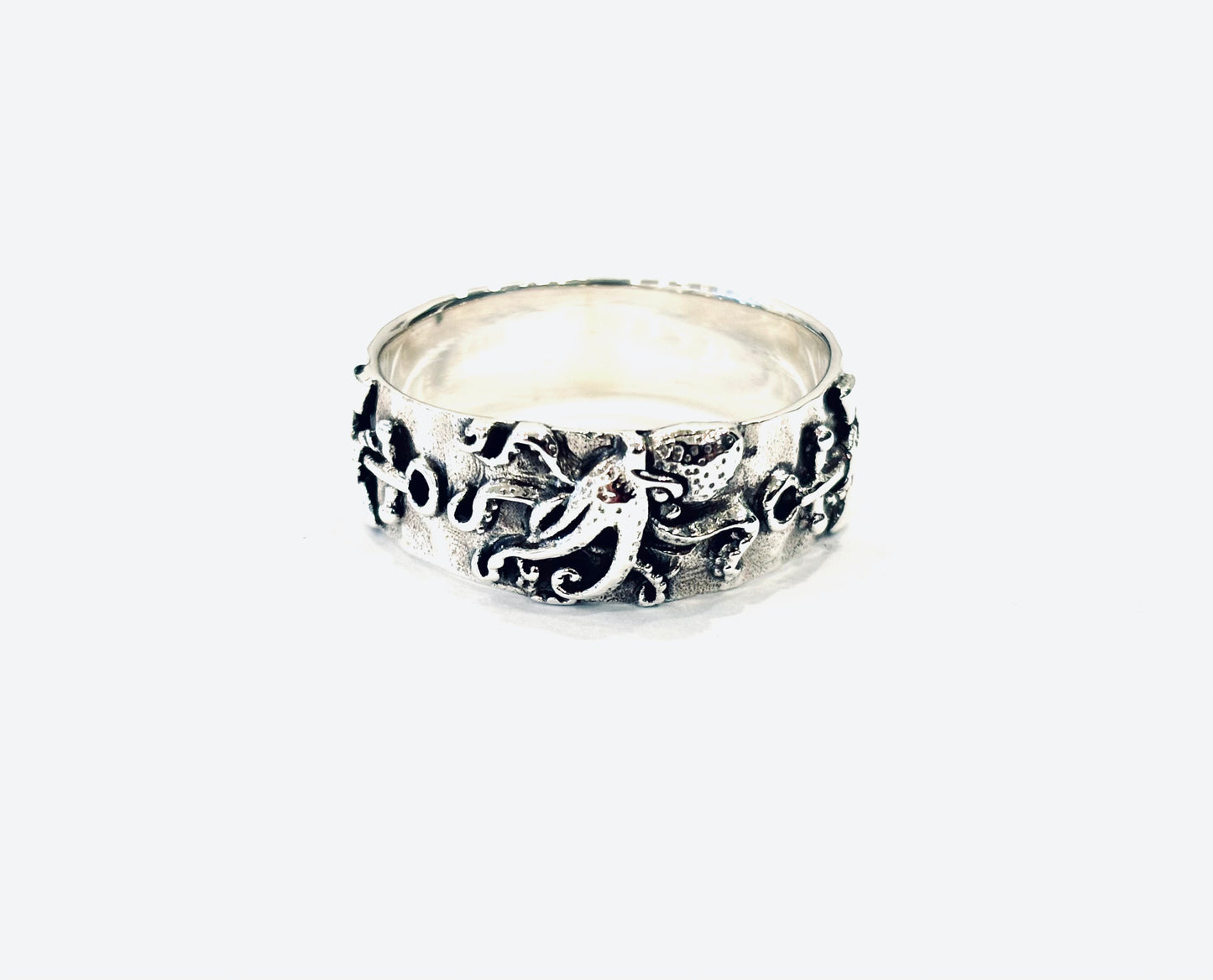 ANELLO FASCIA MARINA - INCISIONI RILIEVO - ARGENTO 925