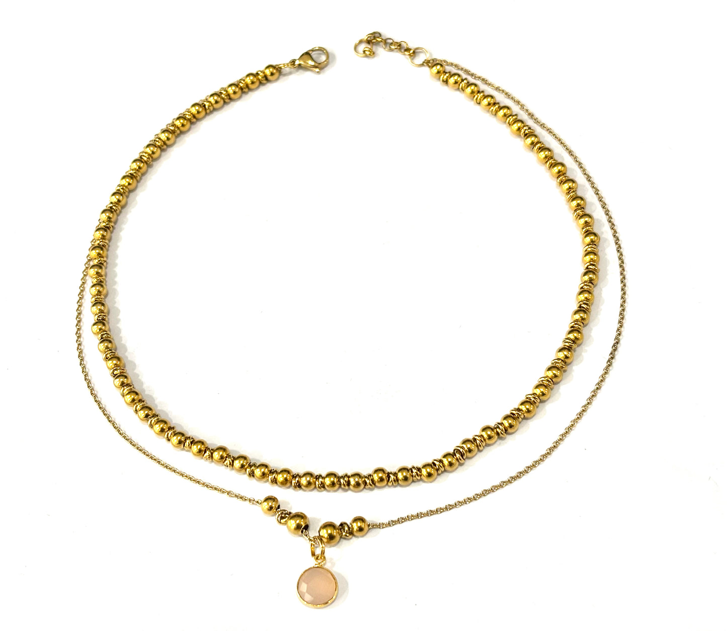 COLLANA NOUN ACCIAIO GALVANICA GOLD - CIONDOLI GRANATO o PIRITE ARGENTO 925