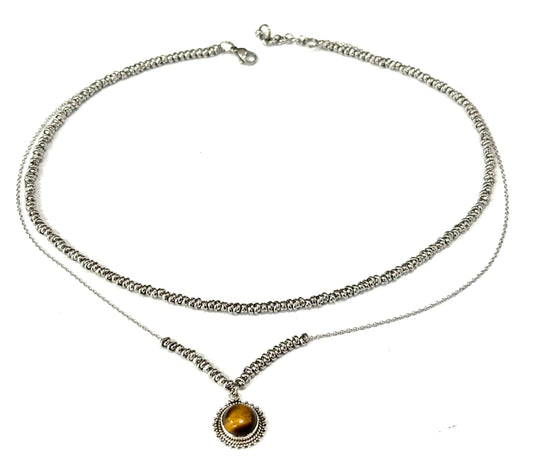 COLLANA DELICIOUS ACCIAIO - CIONDOLO OCCHIO DI TIGRE TONDO ARGENTO 925