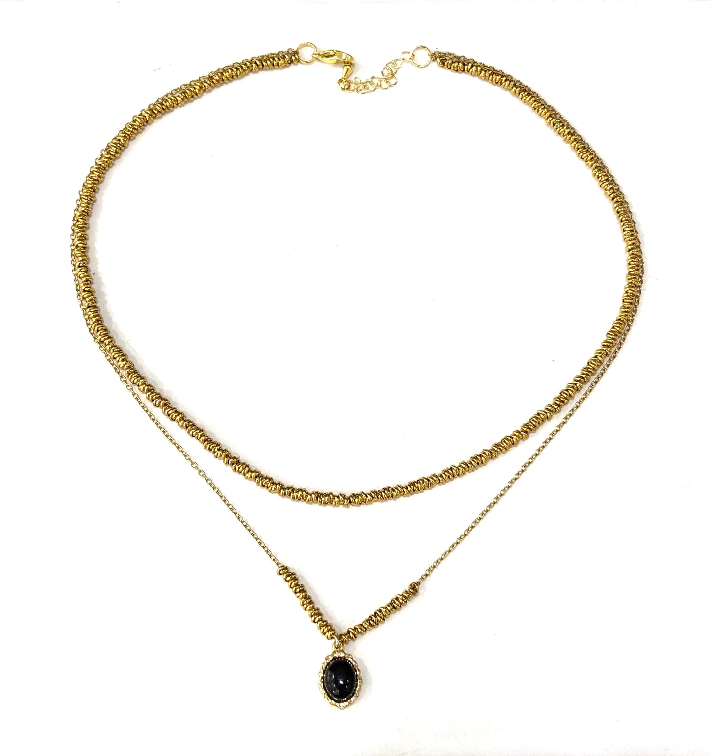 COLLANA DELICIOUS ACCIAIO PVD GOLD - CIONDOLO ONICE OVALE ACCIAO