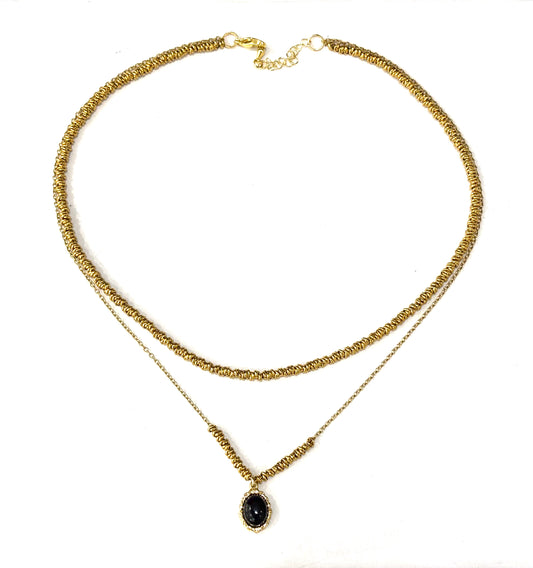 COLLANA DELICIOUS ACCIAIO PVD GOLD - CIONDOLO PIETRE NATURALI OVALE ACCIAO PVD GOLD