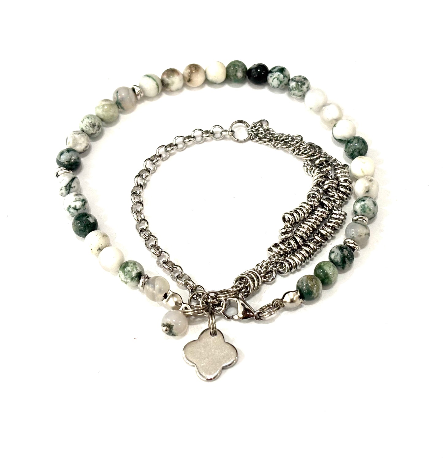 BRACCIALE DOPPIO GIRO SUTŌNCHĒN - PIETRE NATURALI 6MM - ACCIAIO