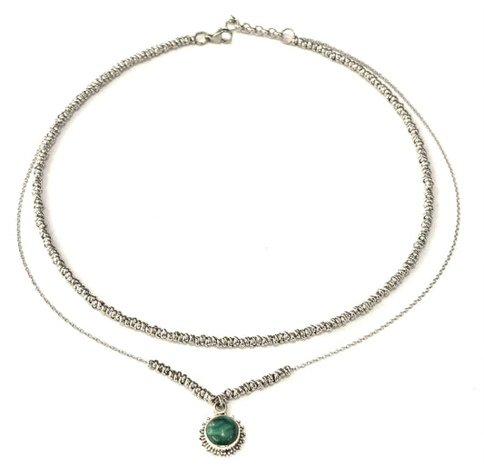 COLLANA DELICIOUS ACCIAIO - CIONDOLO MALACHITE ARGENTO 925