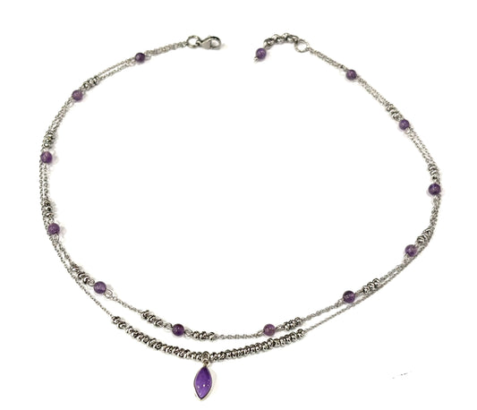 COLLANA SUPERIMPOSED ACCIAIO - AMETISTA - CIONDOLO AMETISTA ARGENTO 925