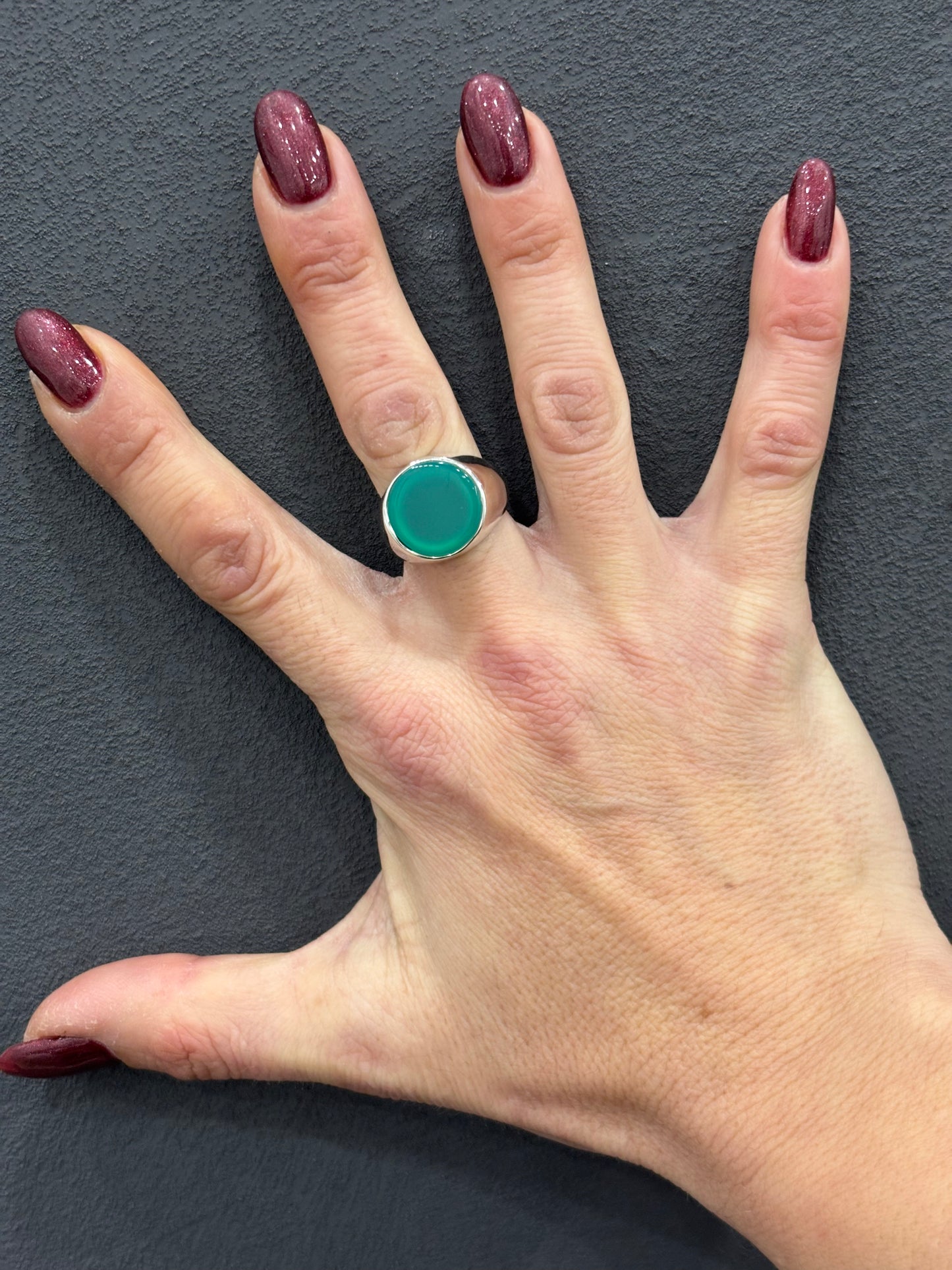 ANELLO AGATA VERDE TONDO LISCIO - ARGENTO 925