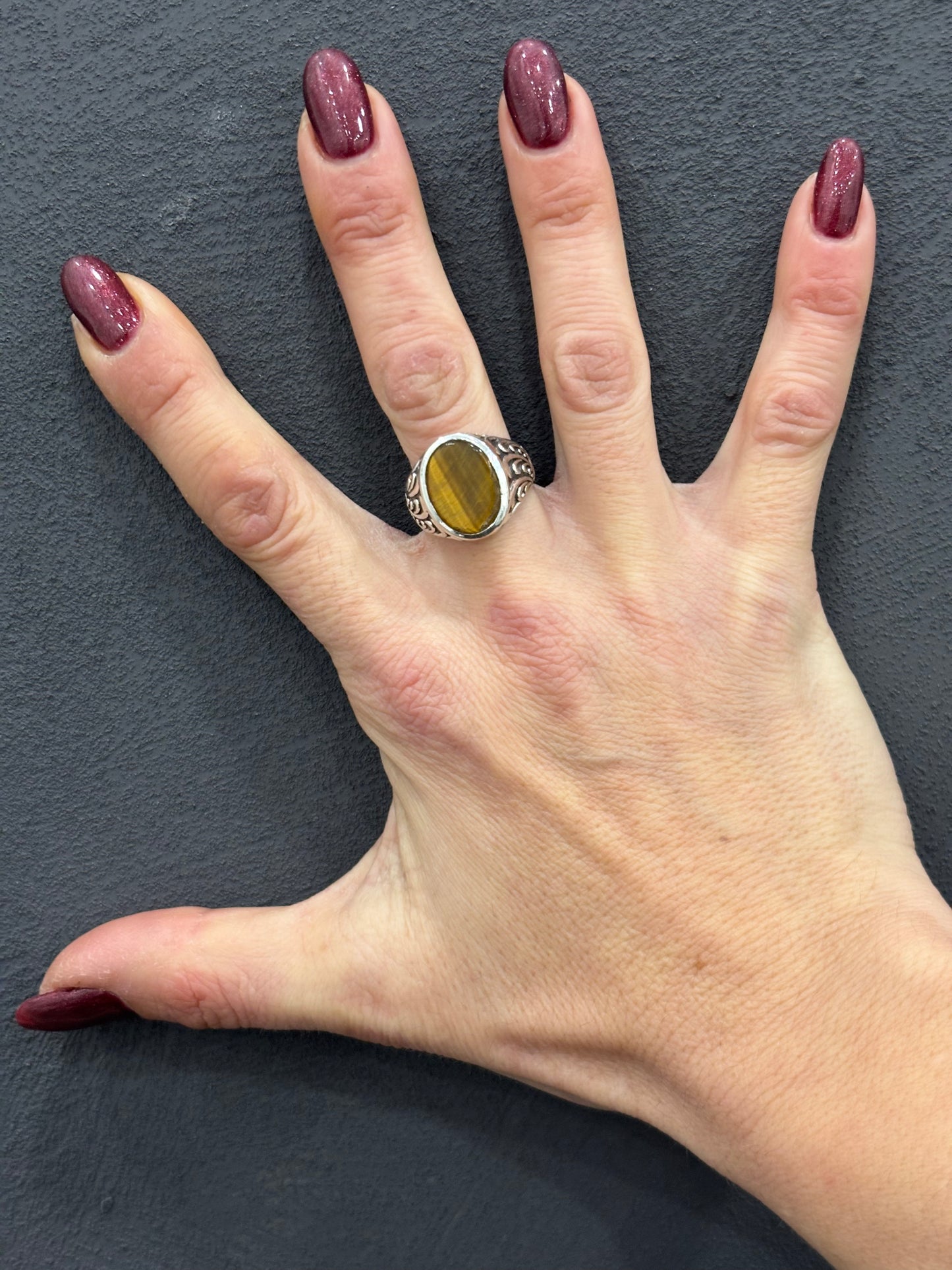 ANELLO OCCHIO DI TIGRE OVALE - ARGENTO 925