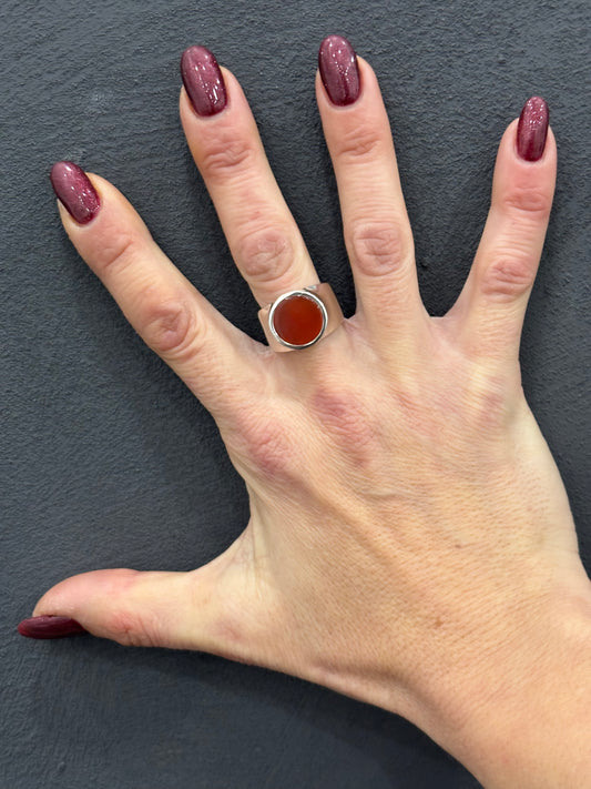 ANELLO CORNIOLA TONDO - ARGENTO 925