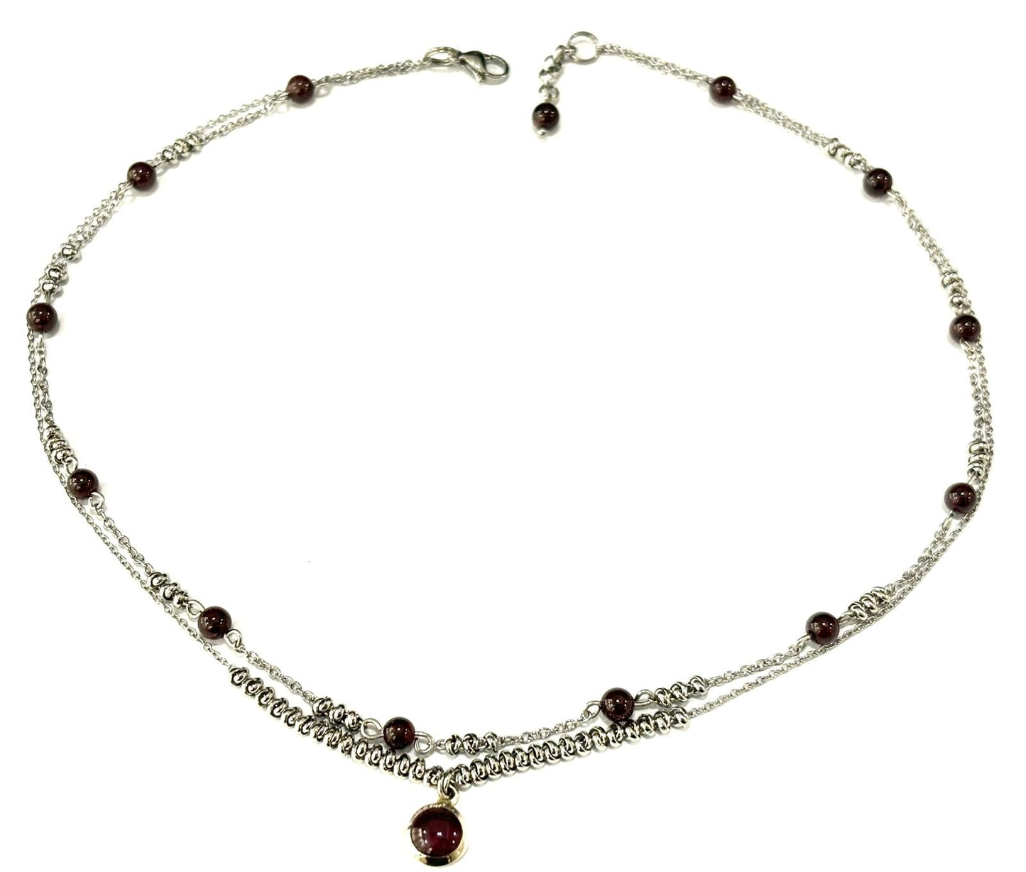 COLLANA SUPERIMPOSED ACCIAIO - GRANATO - CIONDOLO GRANATO ARGENTO 925