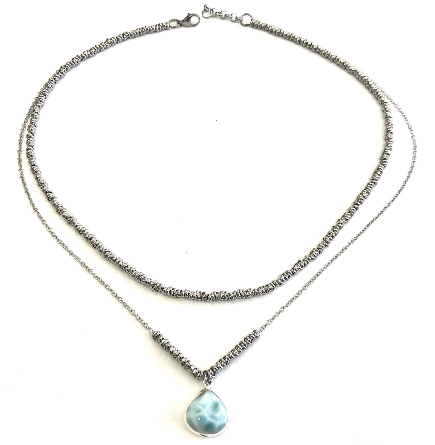 COLLANA DELICIOUS ACCIAIO - CIONDOLO LARIMAR ARGENTO 925