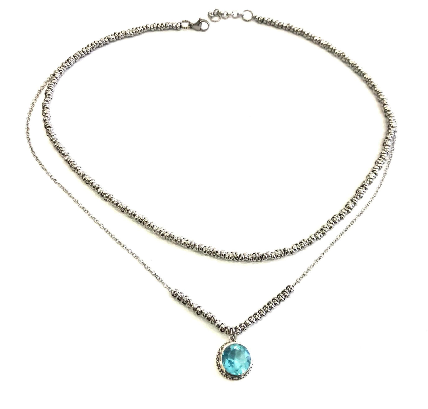 COLLANA DELICIOUS ACCIAIO - CIONDOLO QUARZO BLU ARGENTO 925