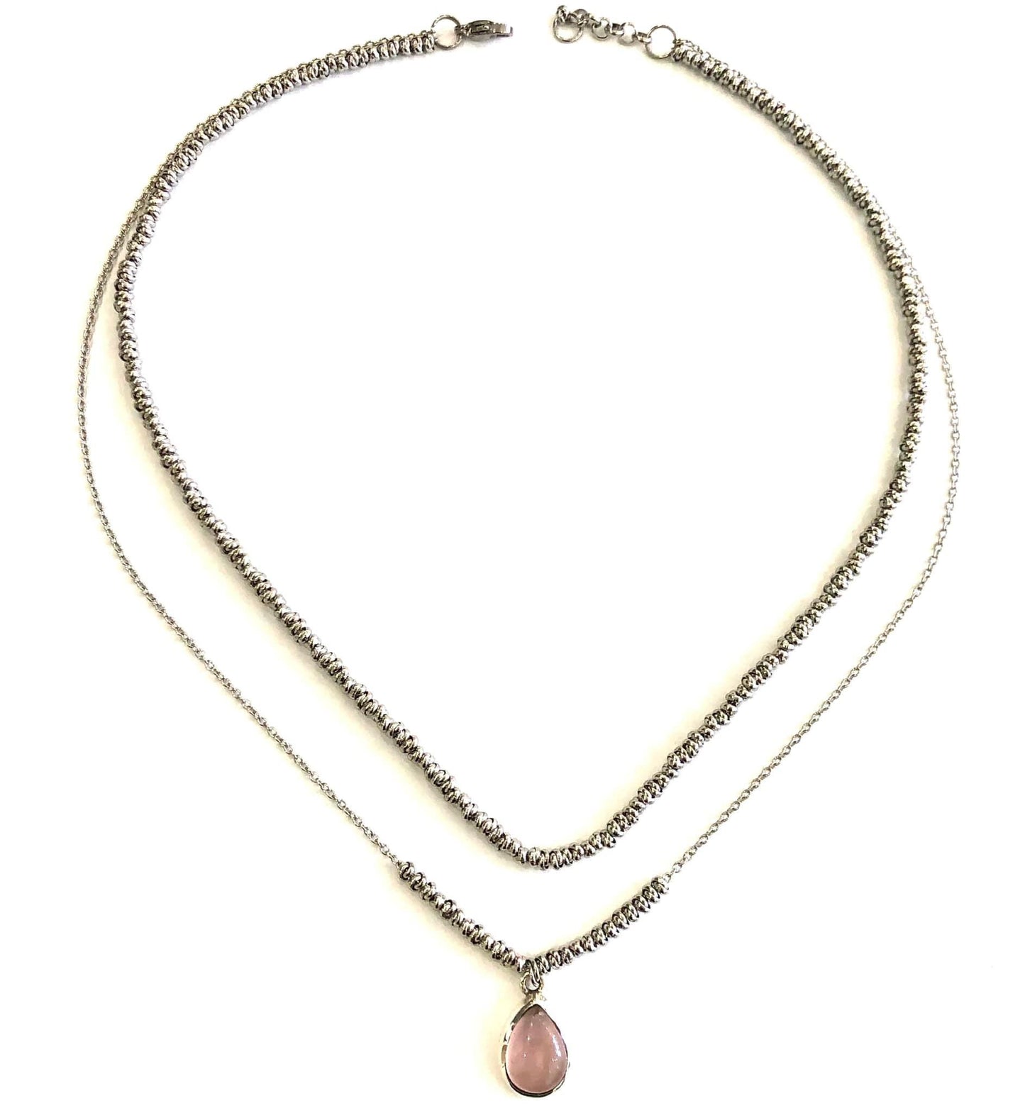 COLLANA DELICIOUS ACCIAIO - CIONDOLO QUARZO ROSA ARGENTO 925