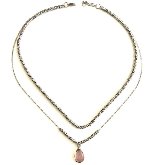 COLLANA DELICIOUS ACCIAIO - CIONDOLO QUARZO ROSA ARGENTO 925