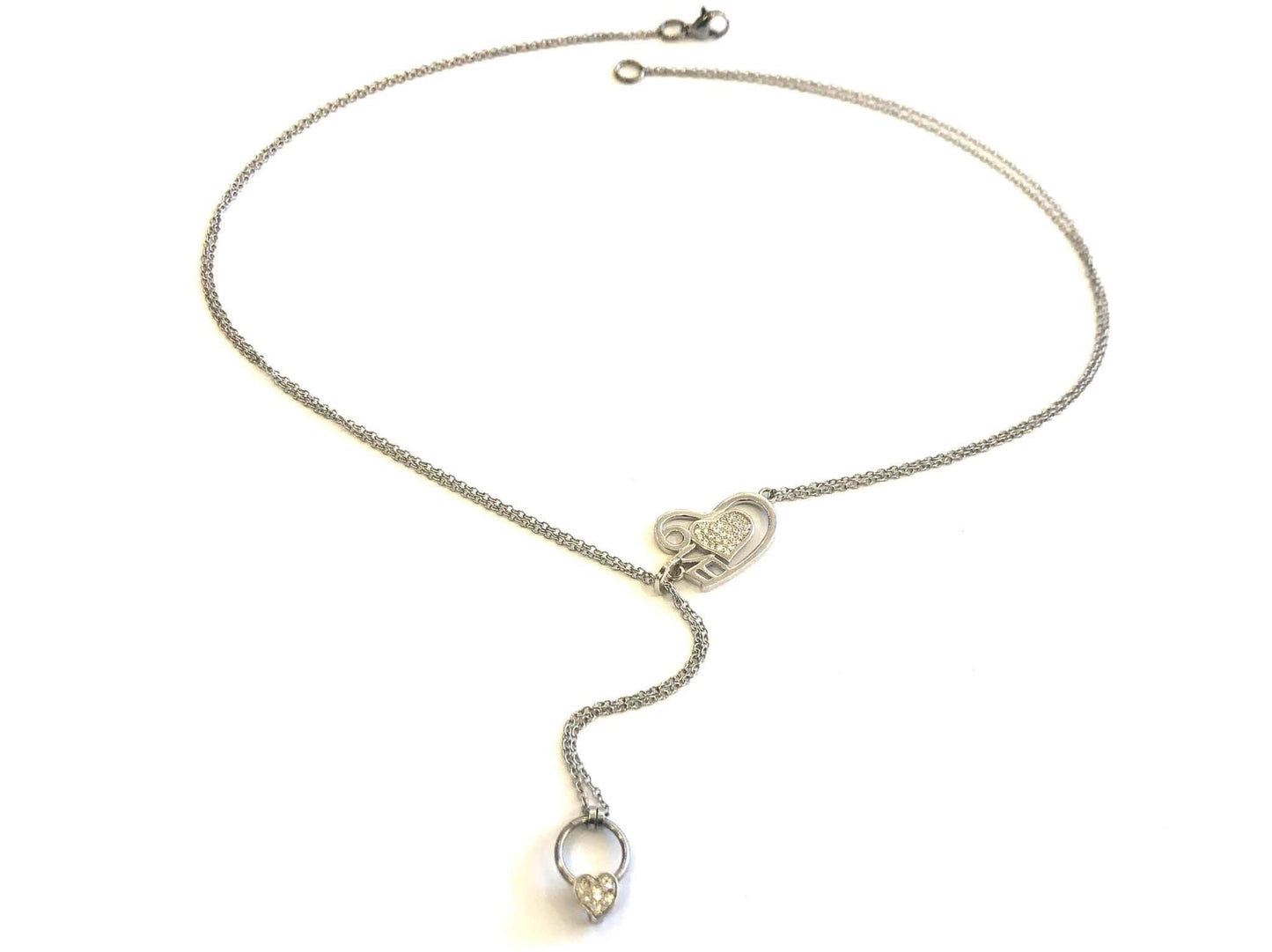 COLLANA LOVEyouMAMA ACCIAIO - CUORI ARGENTO 925 - ZIRCONI BIANCHI