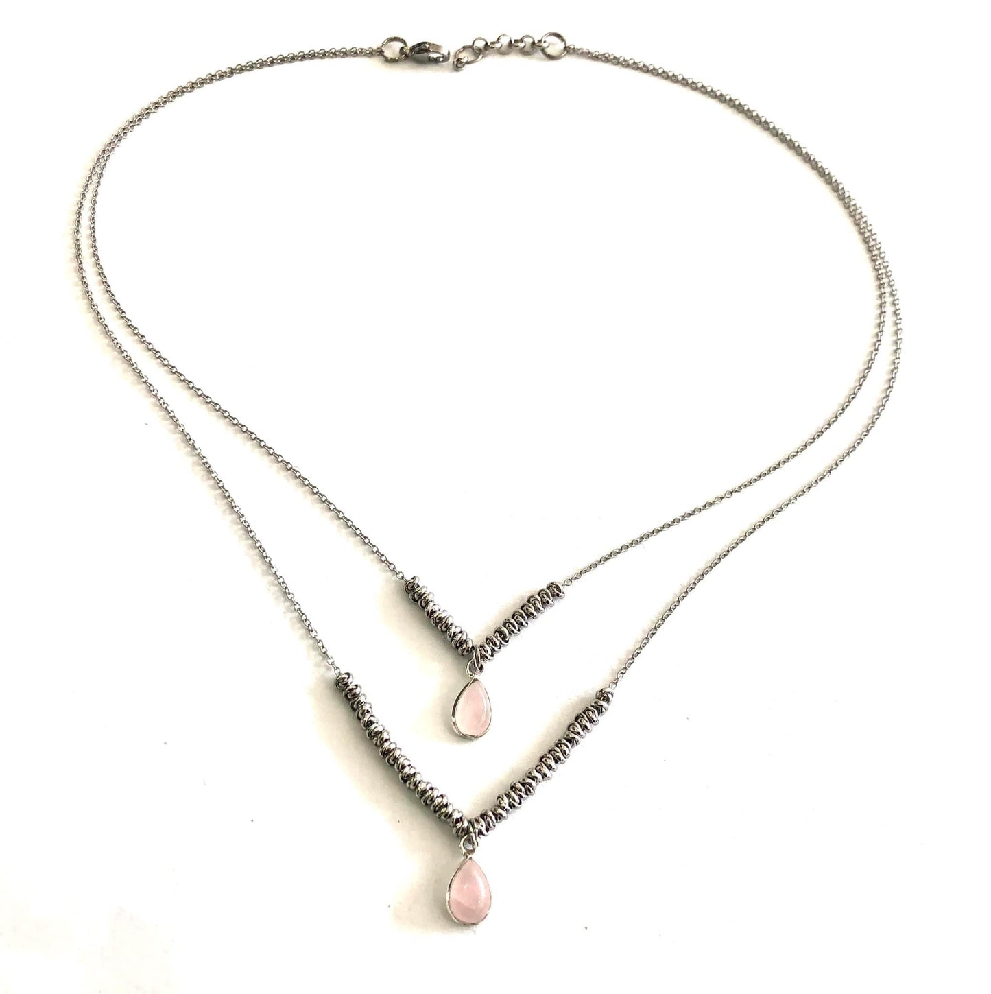 COLLANA SEMPLICITY ACCIAIO - CIONDOLI QUARZO ROSA ARGENTO 925