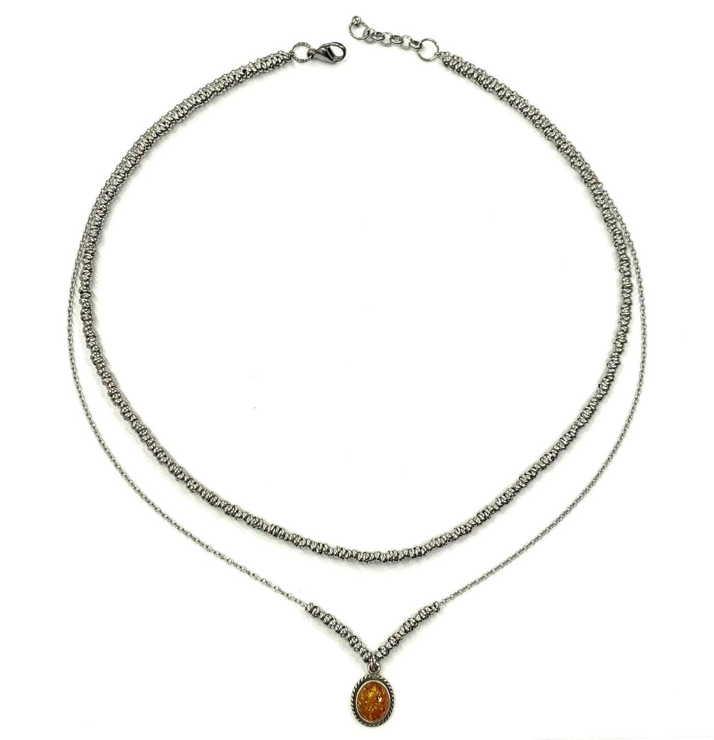 COLLANA DELICIOUS ACCIAIO - CIONDOLO AMBRA ARGENTO 925