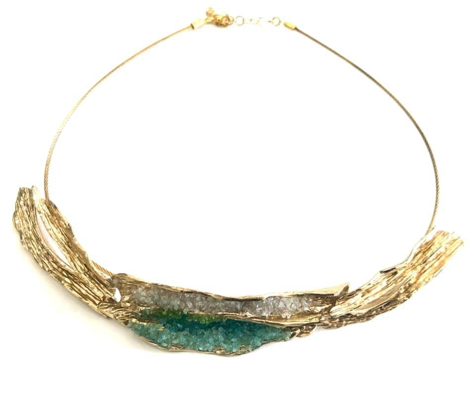 COLLANA TINA KOTSONI ART JEWELLERY - BRONZO - GEODI DI CRISTALLO