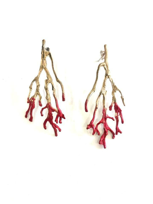 ORECCHINI TINA KOTSONI ART JEWELLERY - BRONZO DORATO E ROSSO