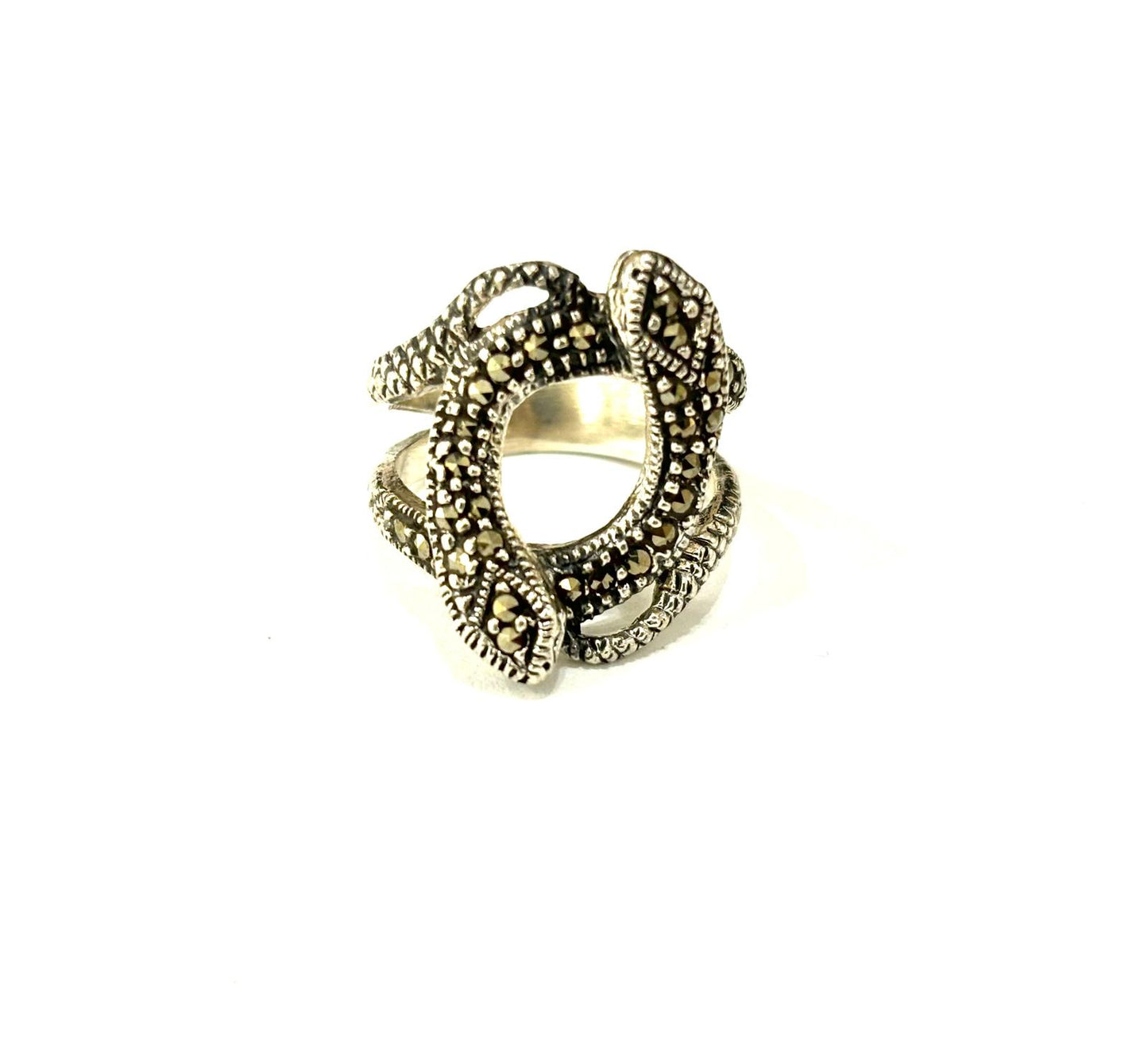 ANELLO DOPPIO SERPENTE MARCASITE ARGENTO 925