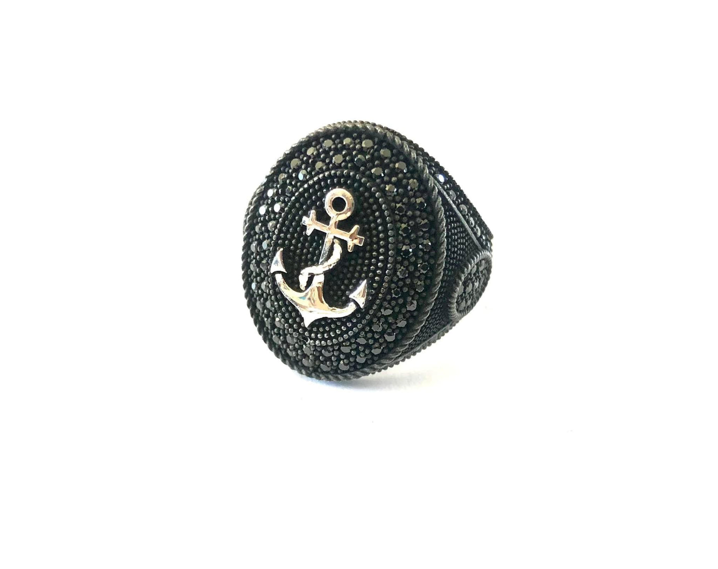 ANELLO ANCORA CHEVALIER - ZIRCONI NERI - ARGENTO 925