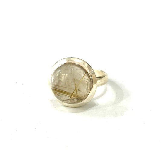 ANELLO QUARZO RUTILATO GOLDEN ARGENTO 925