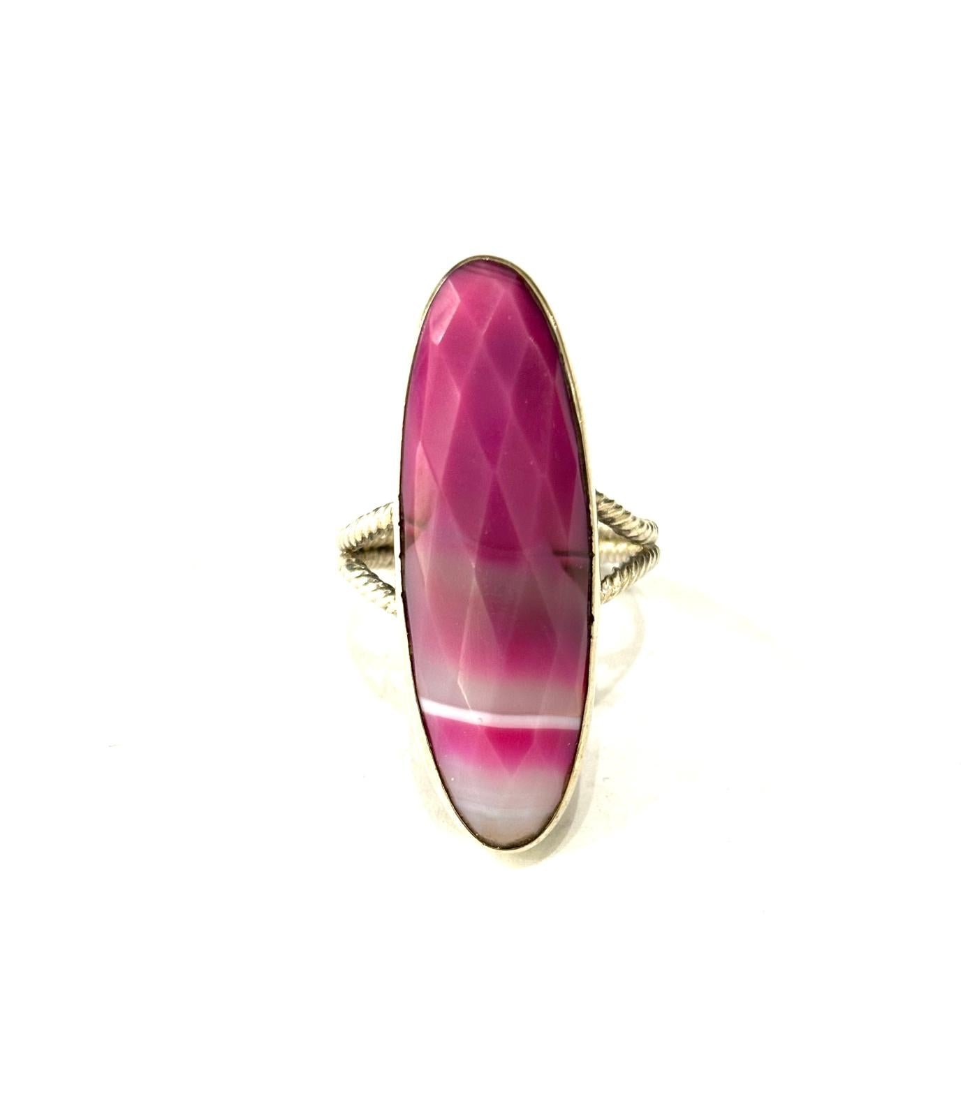 ANELLO AGATA FUCSIA ARGENTO 925