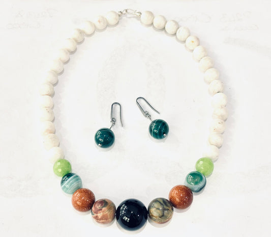 PARURE GIROCOLLO GRADAZIONE E ORECCHINI IN PIETRE NATURALI